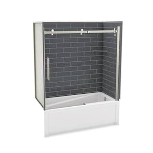 Utile Metro 32 in. x 60 in x 81 in Bath and Shower Combo in Thunder Grey,  New Town Right Drain, Halo Door Brushed Nickel