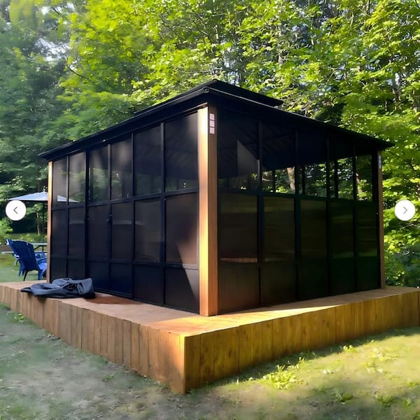 PURPLE LEAF 12ft. x 14ft. Sunroom Hardtop Gazebo with Wood Grain