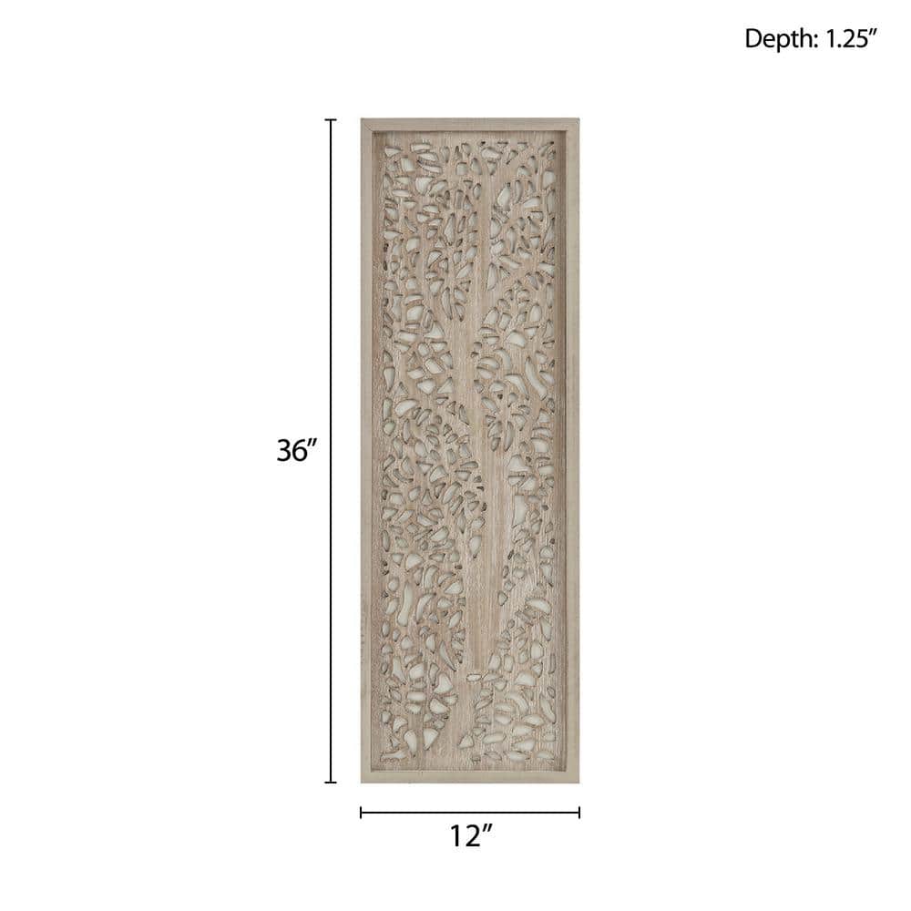 Natural Fir Wood Botanical Laser Cut Wall Panel Decor, 12x36