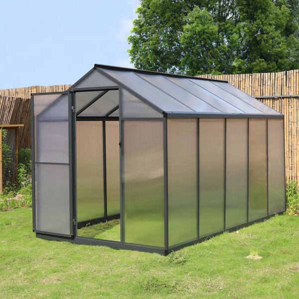 VEIKOUS 6 ft. x 10 ft. Walk-In Garden Greenhouse with Adjustable Roof Vent, Grey