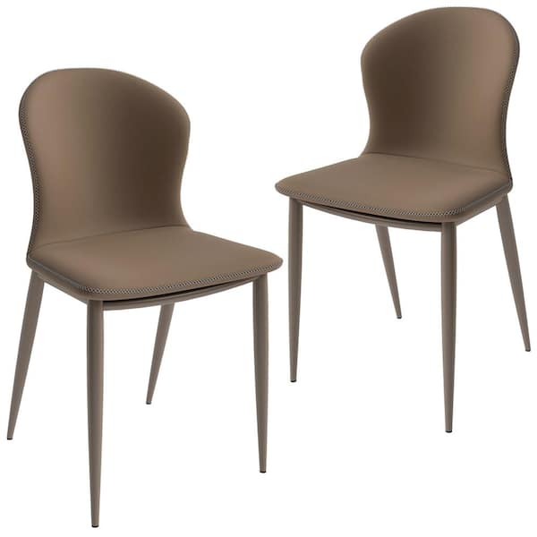 Leisuremod Upholstered Dining Chair in Fabric with Iron Legs Mosaic Collection Set of 2 (Light Brown)