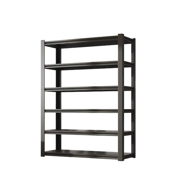 6-Tier Heavy Duty Storage Rack With Adjustable Height, Reinforced layer, Metal Garage Shelving-48 x 18 x 82 Black