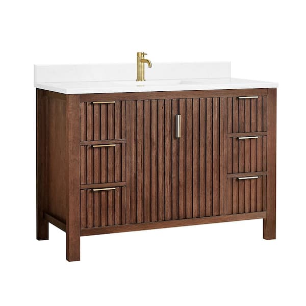 Shenzhen 48 in.W x 22 in.D x 33.9 in.D Single Bath Vanity in Aged Dark Brown Oak with White Engineered Stone Top