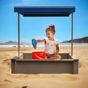 45.3 in. x 45.3 in. Natural Sand Pit for Kids Wood Playset with Retractable Canopy Cover