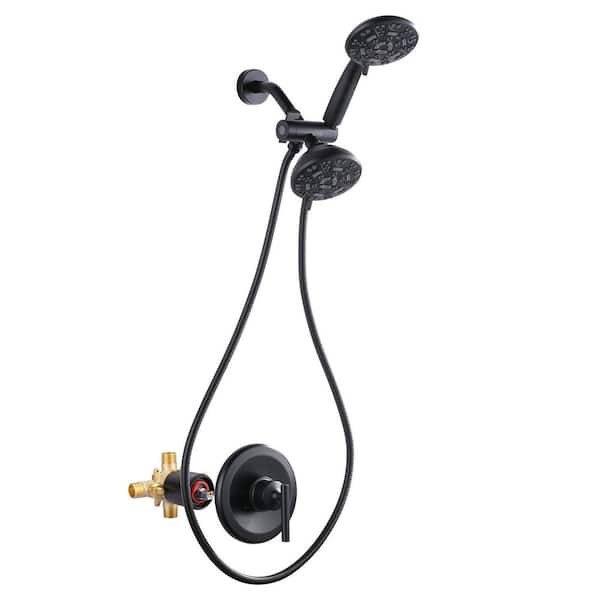 ALEASHA Single Handle 7-Spray Double Shower Heads Shower Faucet 1.8 GPM with Pressure Balance Valve in Matte Black