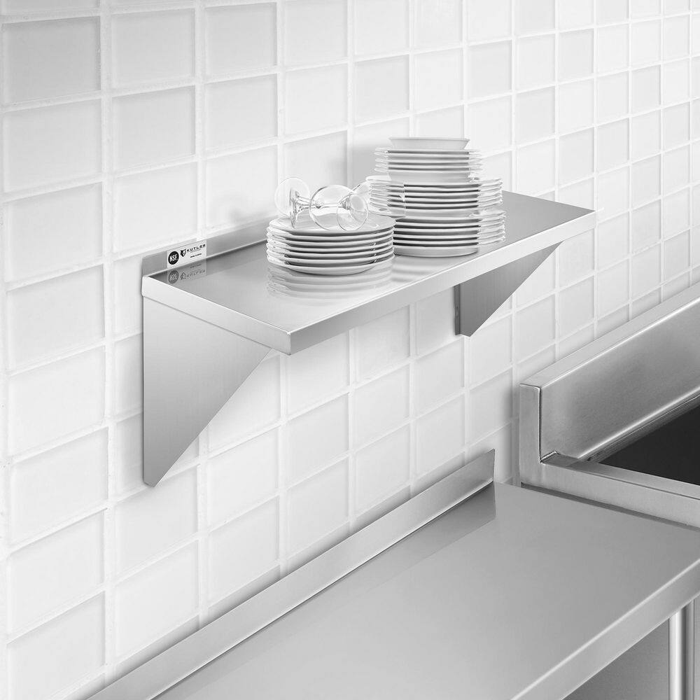 KUTLER 18" x 36" Stainless Steel Kitchen Wall Shelf with Backsplash