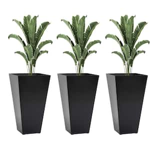 28 in. Black Polypropylene Outdoor Flower Pots Tall Planters with Drainage Hole Set of 3