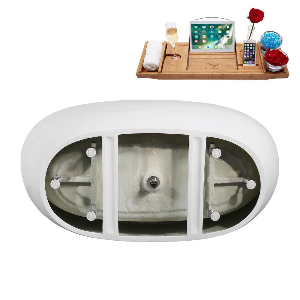 67" Matte White Acrylic Freestanding Soaking Tub with Brushed Gold Trim