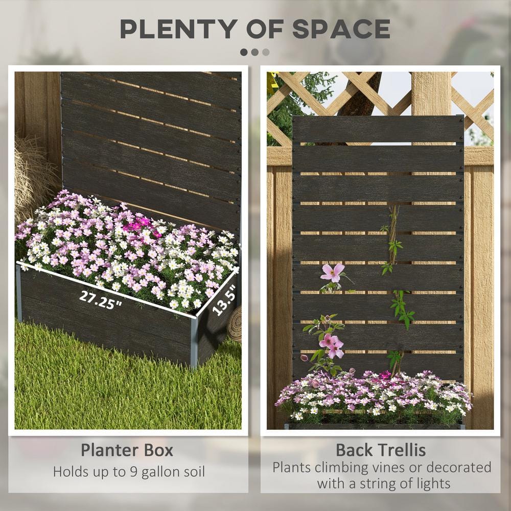 Black Metal Raised Garden Bed with Trellis, 28.25" x 15" x 59"