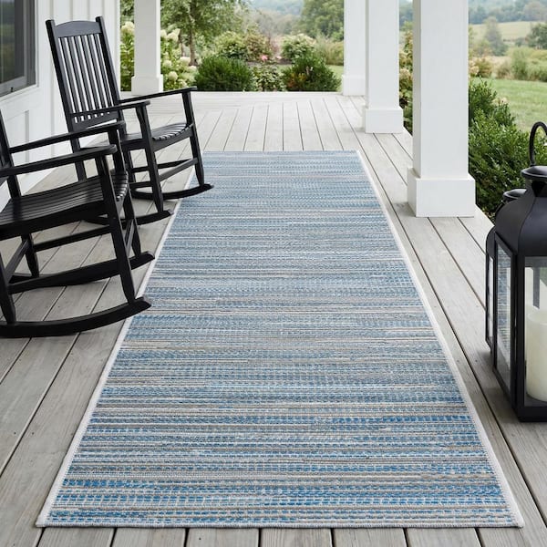 Monte Carlo Coastal Breeze Ocean-Champagne 2 ft. x 8 ft. Indoor/Outdoor Runner Rug