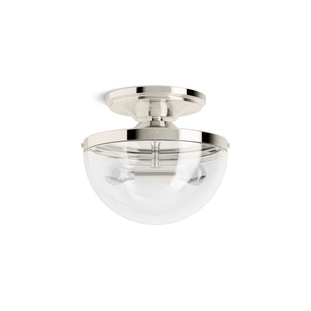 Elegant Bellera 15" Polished Nickel Globe Flush Mount with Clear Glass