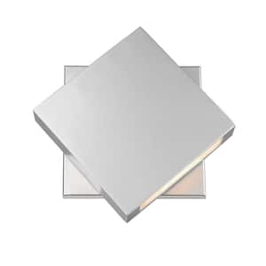 Quadrate 11.25 in. Silver Chrome Outdoor Hardwired Lantern Wall Sconce with Integrated LED