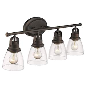 30 in. 4-Light Oil Rubbed Bronze Vanity Light with Clear Glass Shade
