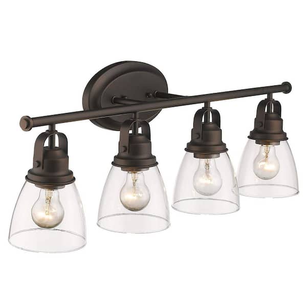 JAZAVA 30 in. 4-Light Oil Rubbed Bronze Vanity Light with Clear Glass Shade