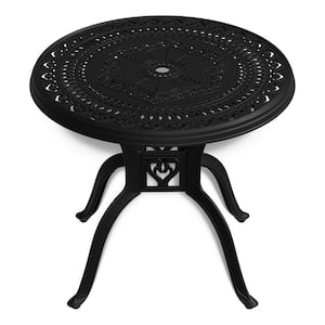 Metal Round  Outdoor Dining Table with Umbrella Hole in Black