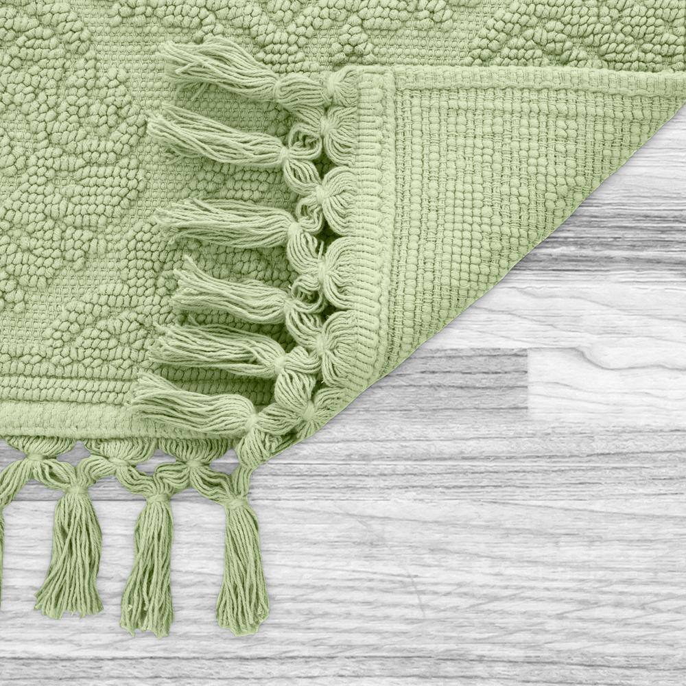 Sage Green Cotton Fringe Geometric Bath Rug 21 x 41 in