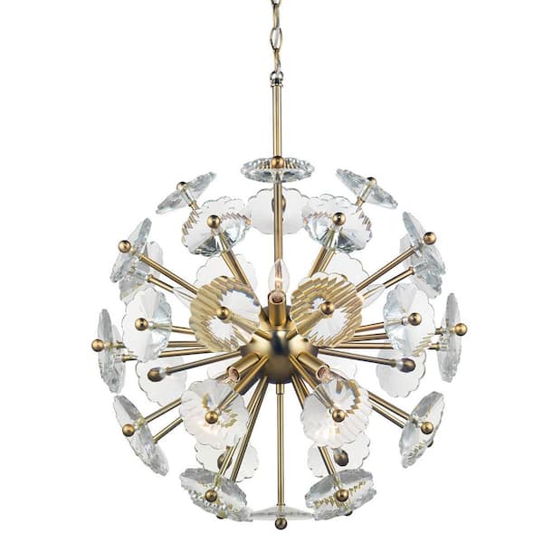 Progress Lighting Floret 8-Light Satin Brass Chandelier with Clear Crystal Accents