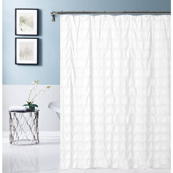 ELLEN TRACY Crinkle Embossed Plaid Designed 70" x 72" Shower Curtain in White