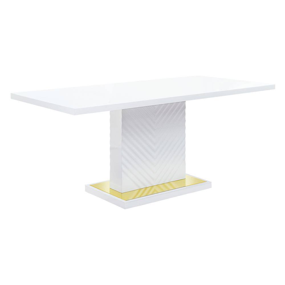 White High Gloss Rectangular Dining Table with Gold Accents