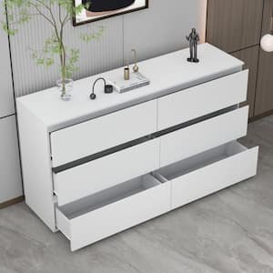6-Drawers White Wood Chest of Drawer Accent Storage Cabinet Organizer 59 in. W x 15.7 in. D x 32.3 in. H