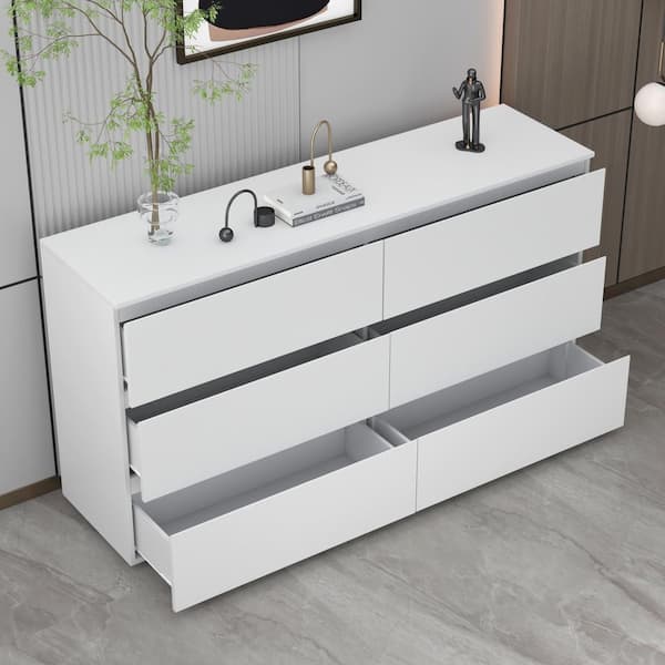 FUFU&GAGA 6-Drawers White Wood Chest of Drawer Accent Storage Cabinet ...