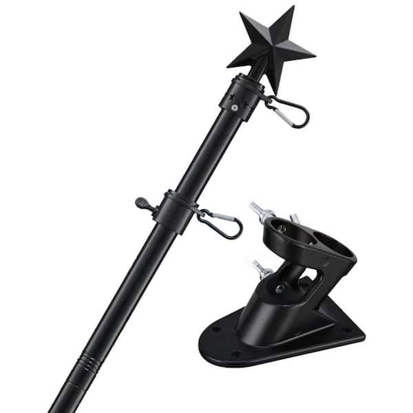 Angel Sar 5 ft. House Flag Pole Kit with Tangle Free Flagpole Rings and Flag Pole Bracket, Black