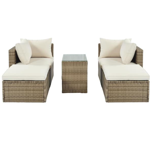 Willit 5-Piece Wicker Patio Conversation Set with Beige Cushions