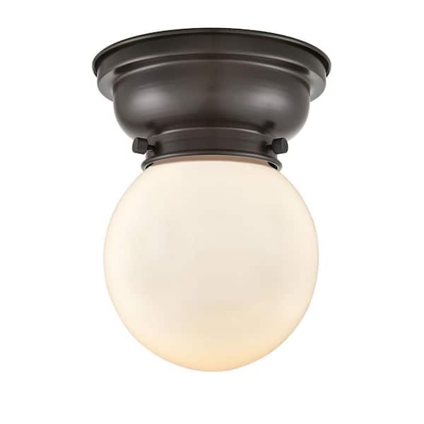 Beacon 6.25 in. 1-Light Oil Rubbed Bronze Industrial Flush Mount with Seeded Glass Shade