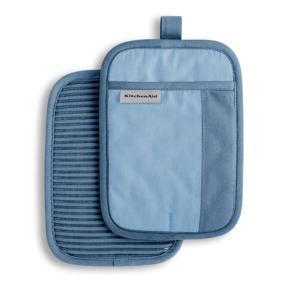 Beacon 2-Tone Cotton Velvet Blue Pot Holder Set (2-Pack)