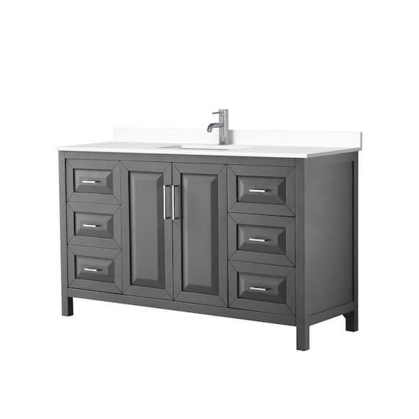 Wyndham Collection Daria 60in.Wx22 in.D Single Vanity in Dark Gray with Cultured Marble Vanity Top in White with White Basin
