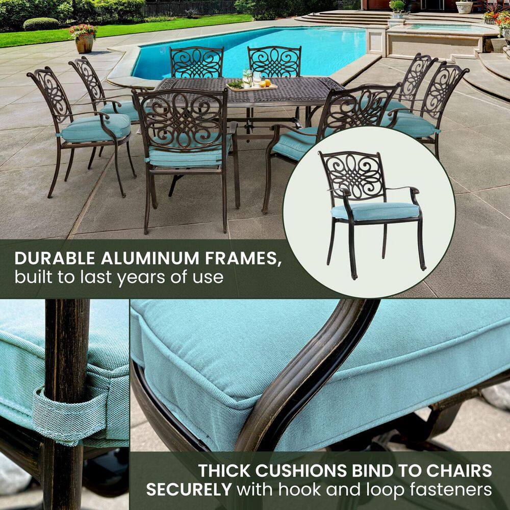 Hanover Traditions 9-Piece Blue Cushion Aluminum Outdoor Dining Set
