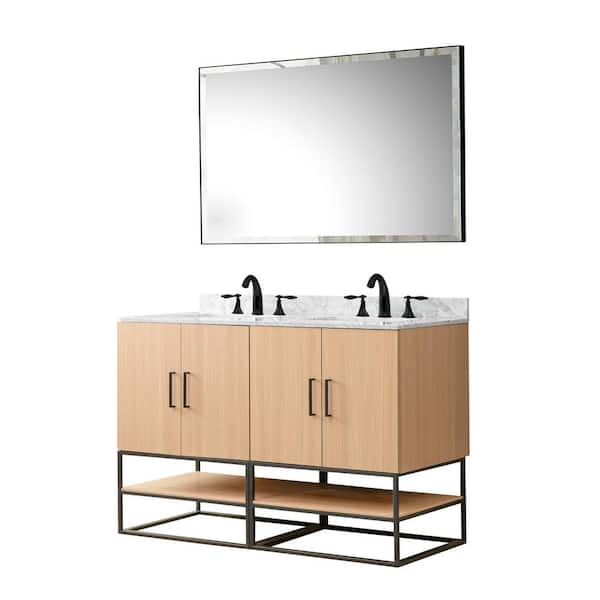 OakVista 48 in. W x 23 in. D x 33 in. H Single Bath Vanity in Oak with White Carrara Marble Top and Mirror