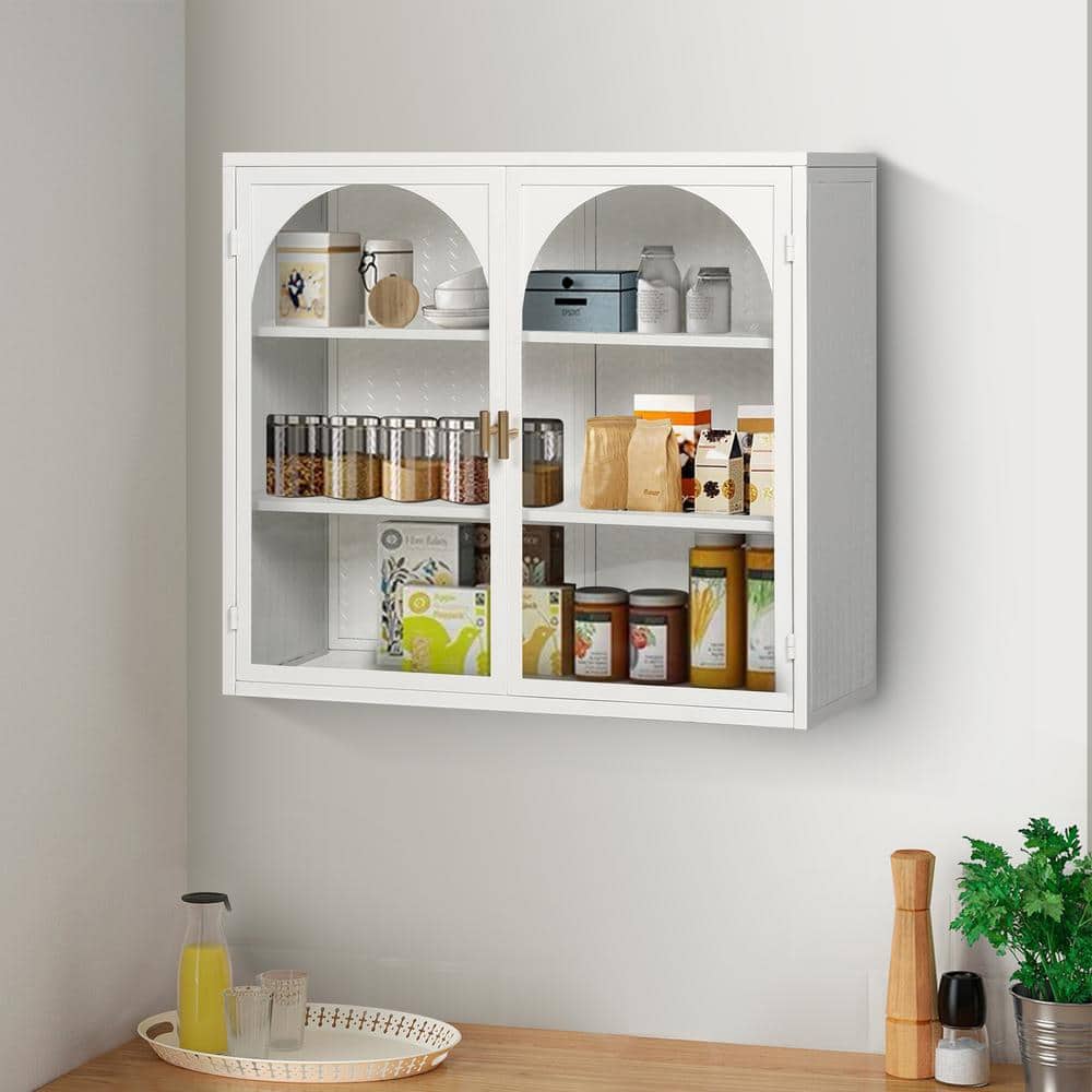 27.6 in. W x 9.1 in. D x 23.6 in. H 2 Glass Doors Bathroom Storage Wall Cab