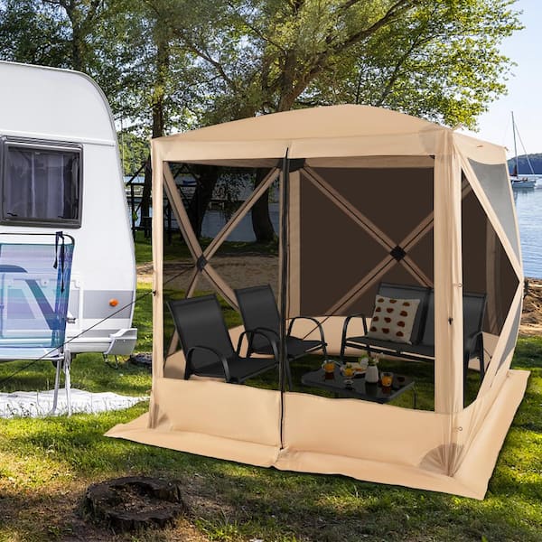 6.7 ft. x 6.7 ft. Pop Up Gazebo with Netting and Carry Bag in Coffee