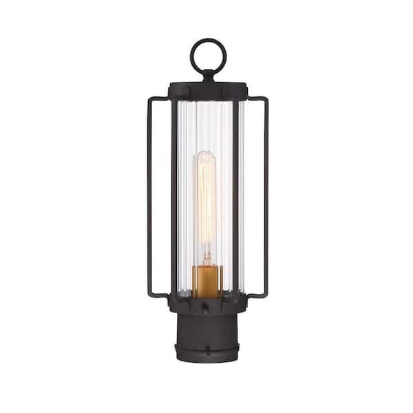 Avonlea Large 1-Light Sand Black with Gold Outdoor Post Lantern