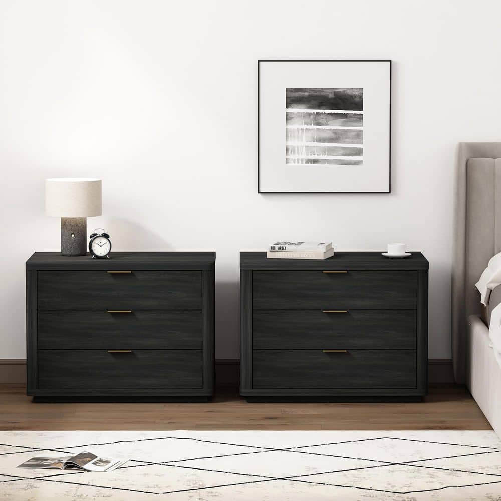 Evelyn Modern Natural 3-Full Extension Drawer 32 in. W Nightstand (Set of 2)
