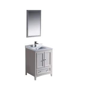 Oxford 24 in. Vanity in Antique White with Ceramic Vanity Top in White with White Basin and Mirror (Faucet Not Included)