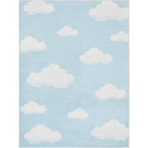 Well Woven Cloud 9 Modern Kids Blue 3 ft. 3 in. x 5 ft. Machine Washable Flat-Weave Area Rug
