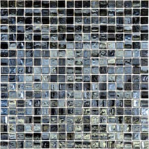 Skosh 11.6 in. x 11.6 in. Glossy Rich Black Glass Mosaic Wall and Floor Tile (18.69 sq. ft./case) (20-pack)