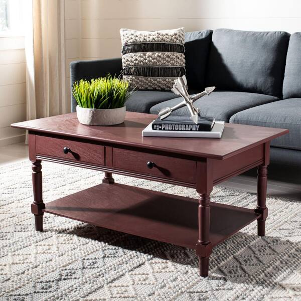 SAFAVIEH Boris 42 in. Red Large Rectangle Wood Coffee Table with Drawers