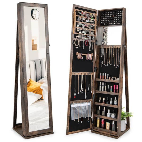Standing Lockable Jewelry Storage Organizer Cabinet with Full-Length Mirror