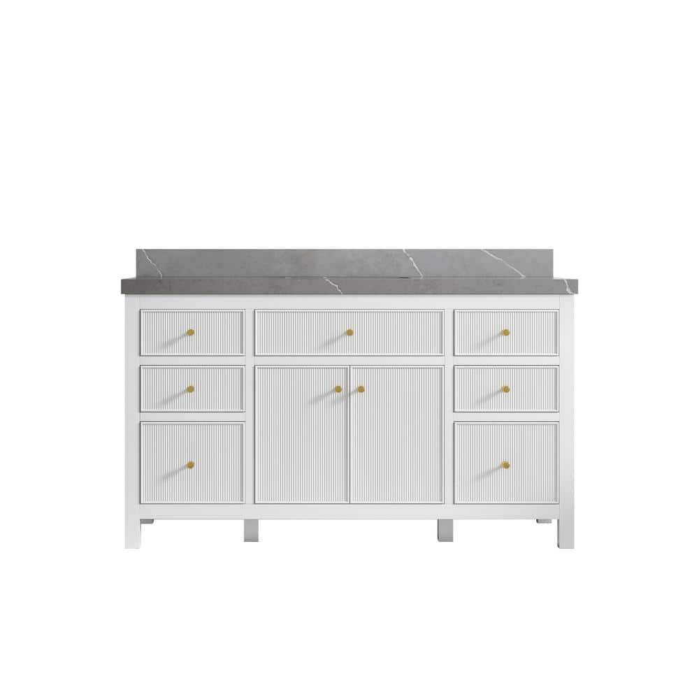 "Sonoma 60 in. W x 22 in. D x 36 in. H Single Sink Bath Vanity in White with 2"" Piatra Quartz Top" price history on PriceWatchPro