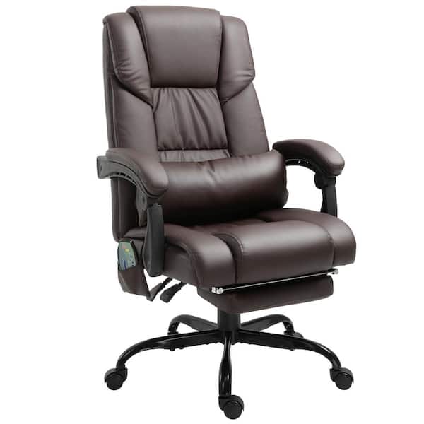 Vinsetto 27.25" x 24" x 47.25" Brown PU Leather Reclining Height Adjustable 6-Point Massage Executive Chair with Arms