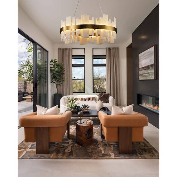 Modern Chandelier 31 in. 8-Lights Drum Gold Chandelier With Alabaster Shade, Chandelier for Dining Room, Living Room