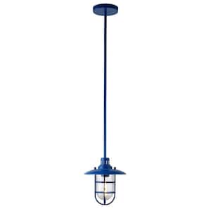 Bay 1-Light 9 in. Standard Blue Lantern Pendant with Glass and Metal Shade