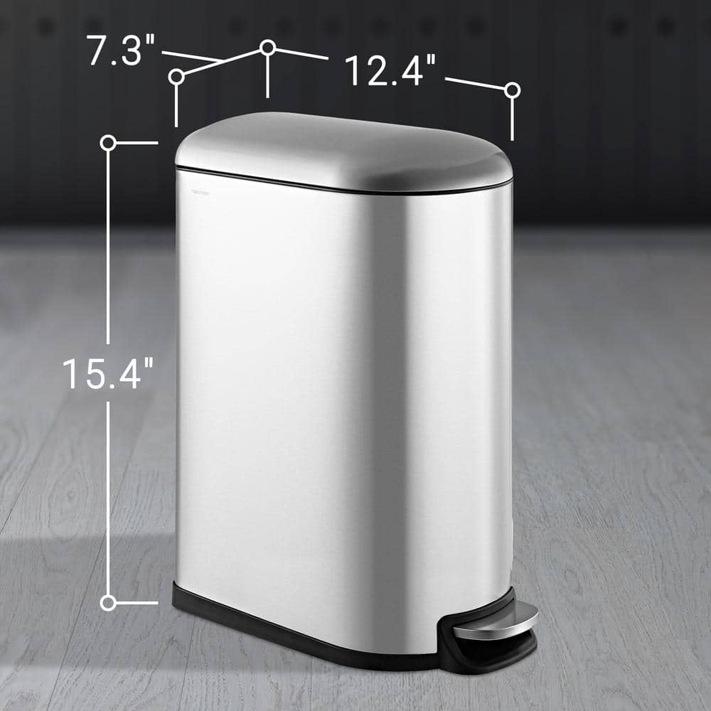 Roland Mini Stainless Steel Step-Open Trash Can, 2.6-Gallon, Chrome Finish
