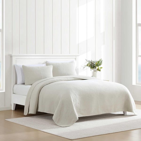 Nautica Seashore Stitch 3-Piece Beige Cotton King Quilt Set
