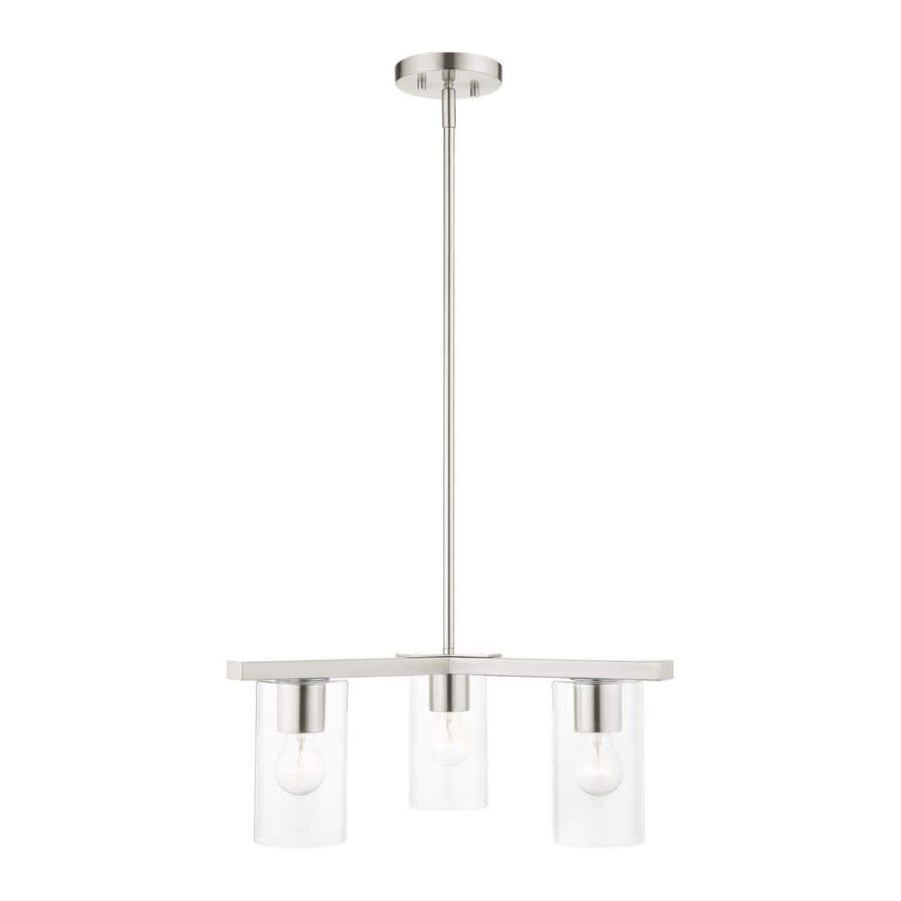 Zurich Elegance 3-Light Brushed Nickel Chandelier with Clear Glass