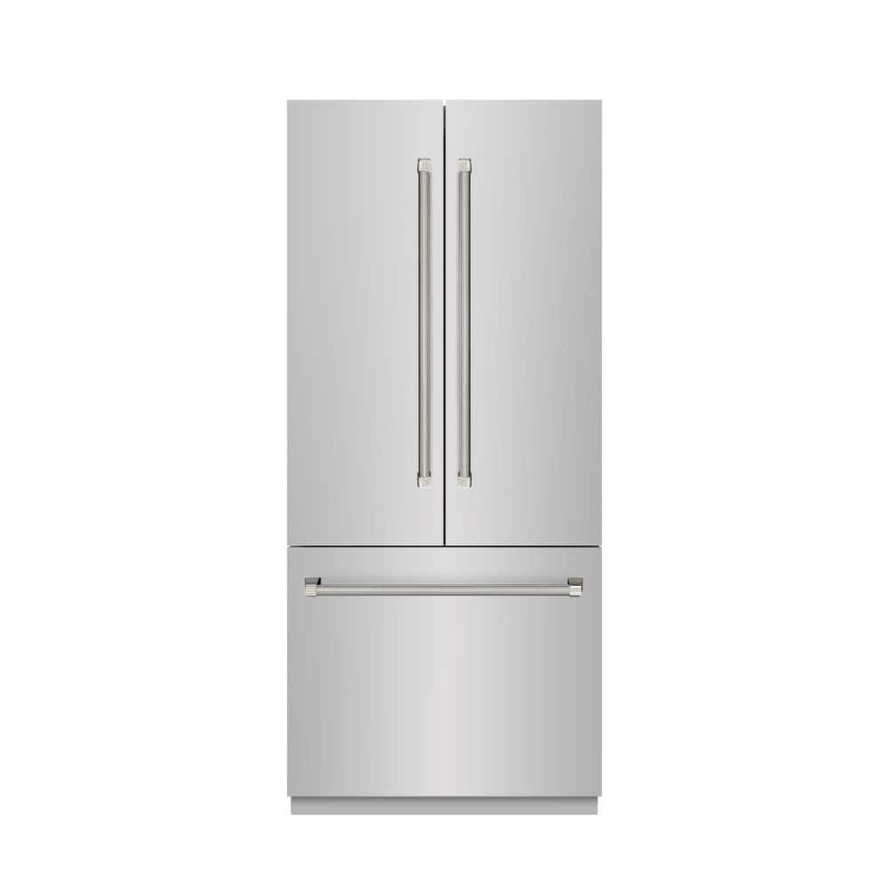 ZLINE Kitchen and Bath Autograph 36 in. Gray Interior French Door Built-In Bottom Freezer 19.6 cu ft Refrigerator with Nickel Helix Handles