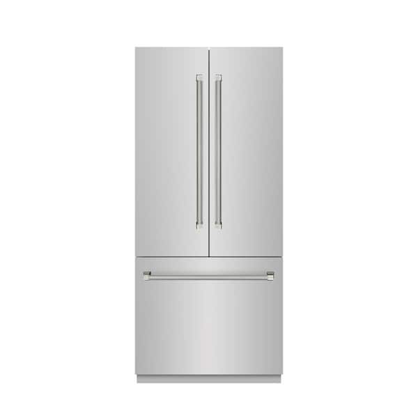 Autograph 36 in. Gray Interior French Door Built-In Bottom Freezer 19.6 cu ft Refrigerator with Nickel Helix Handles